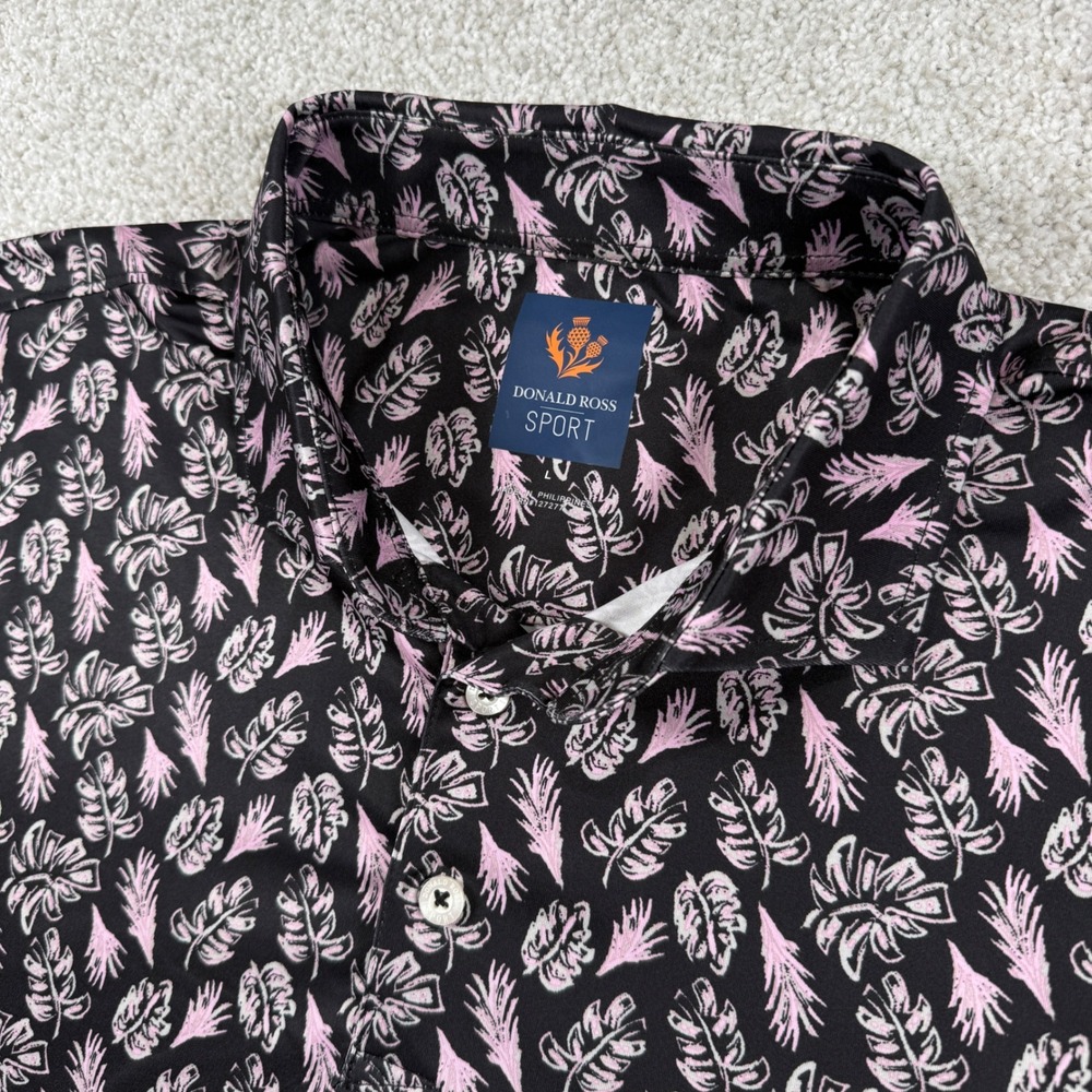 Donald Ross Sport Polo Shirt Mens Large Black Pink Tropical Performance Golf